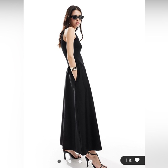 & Other Stories Pull On T Back Black Dress with Tie Waist - Picture 1 of 9